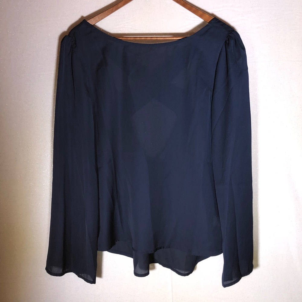 TOBI SEMI SHEER NAVY BLUE TOP OPEN BACK LARGE BLOUSE